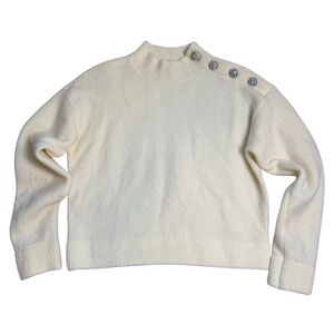 Ann Taylor Women Mock Neck Sweater Size XSP Cream Jeweled Button 3% Wool
